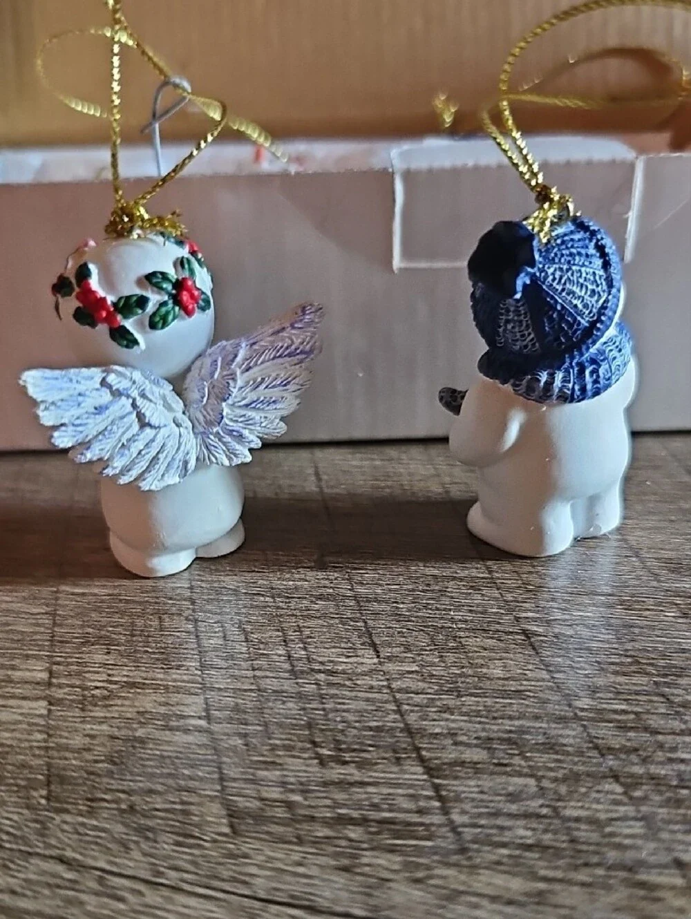 Vtg Snowman Gathering Miniature Christmas Ornaments 2 Sets of 5 Original Box